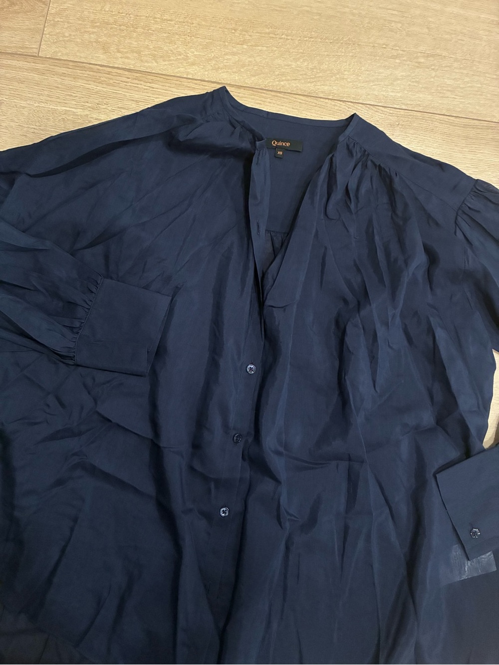 Quince Women’s Cotton Silk Voile Blouson Blouse Dark Navy Size XS